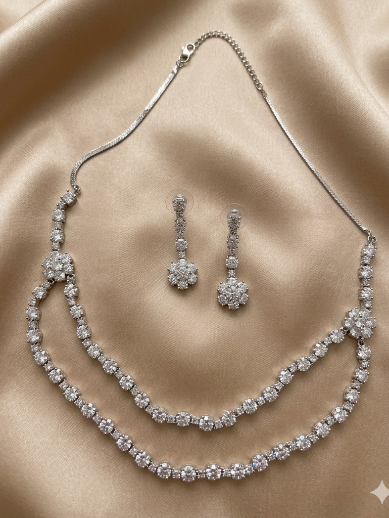 Elegant Two Layer Diamond Necklace Set