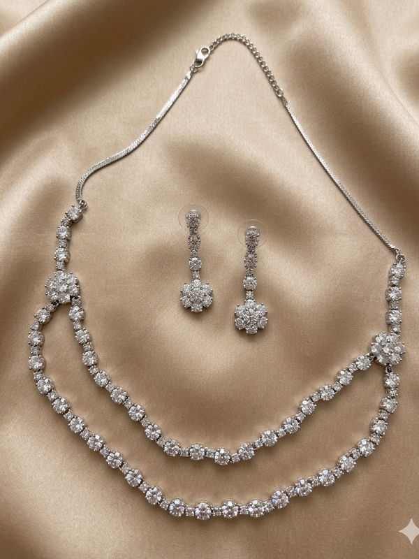 Elegant Two Layer Diamond Necklace Set