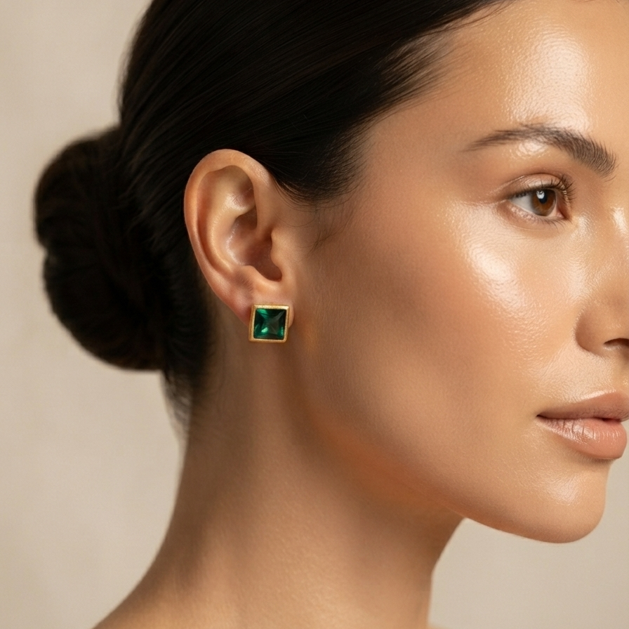 Square Shaped Stone Studded Earring