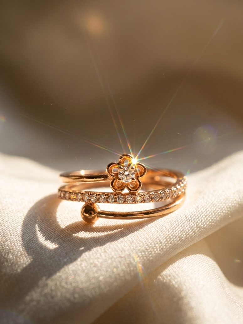 Flower Rose Gold Diamond Ring