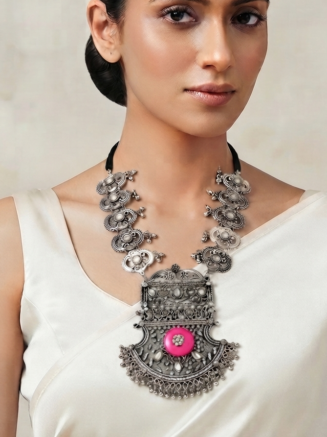 Traditional Oxidized Black Silver Necklace Set