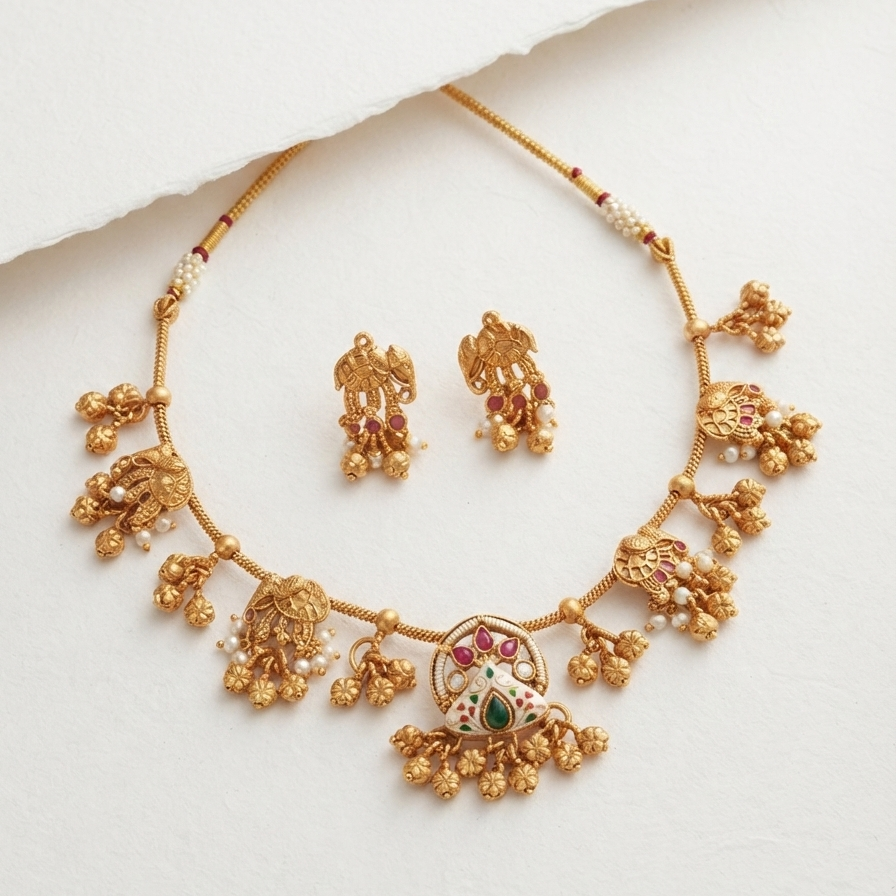Traditional Elephant Design with Ghungroo Choker Set