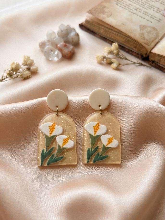 Drop Dangle Flower Print Earrings
