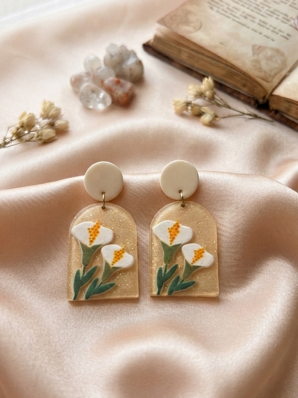 Drop Dangle Flower Print Earrings