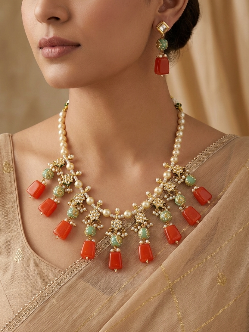 Multi Stones Pearl Kundan Set