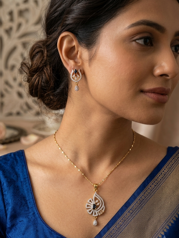 Blue Stone Teardrop Pendant Set