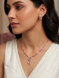 Rose Gold Pearl and CZ Studded Diamond Look Necklace Set