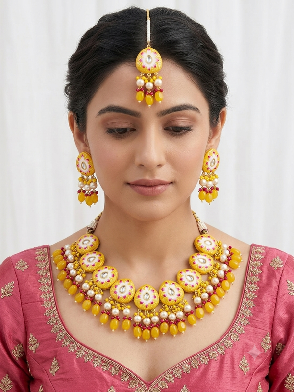 Pearl Flower Beaded Kundan Set