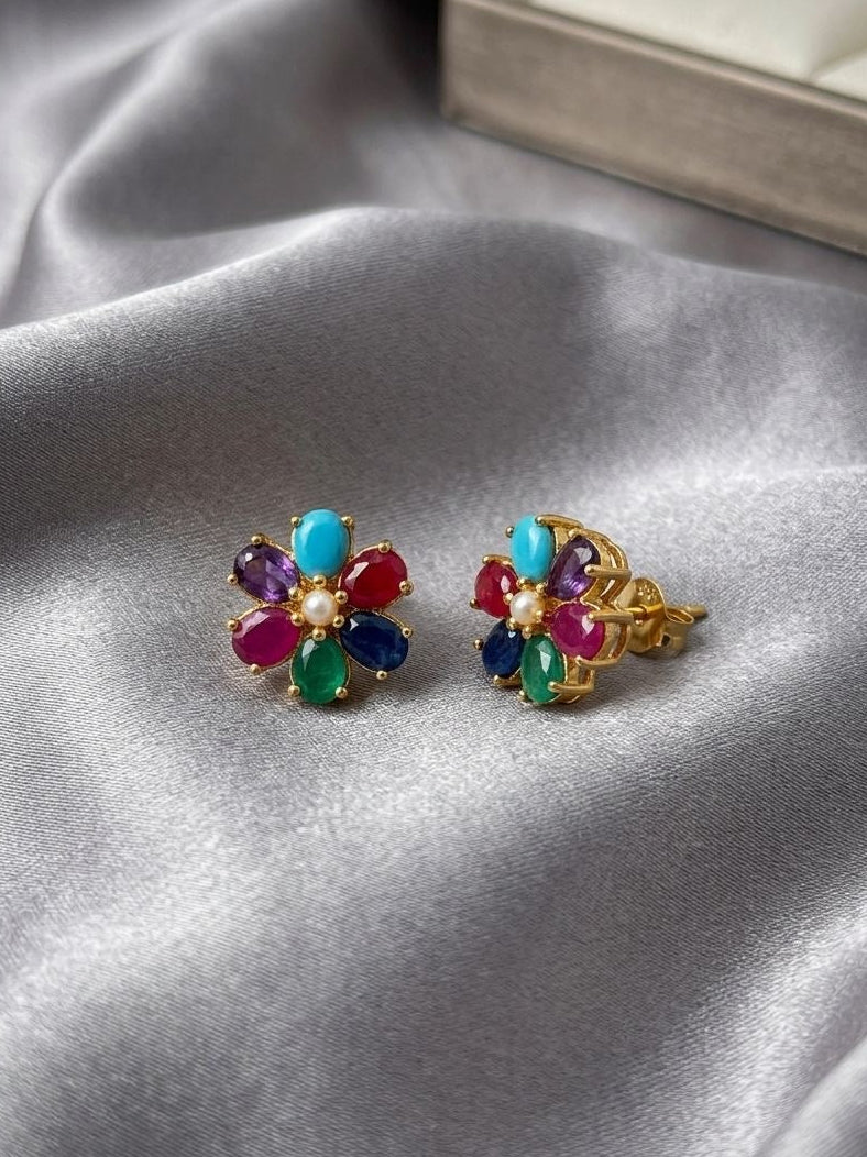 Multicolor Flower Design Stud