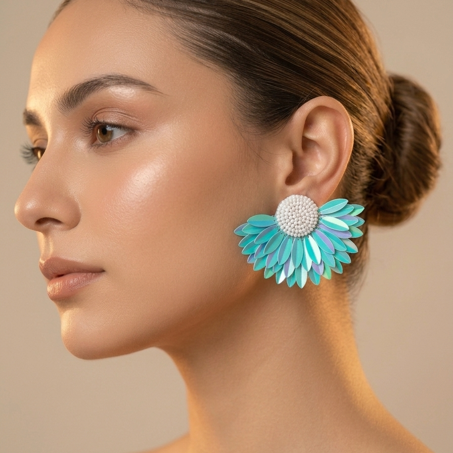 Multi Colour Beads Feather Earrings