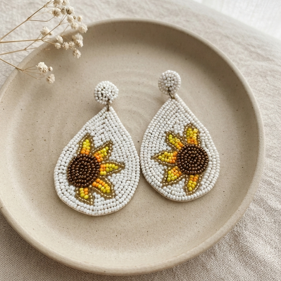 Sunflower Handmade Beaded Earring