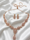 Single Lined Gold Plated Stone Studded Necklace Set with Earrings