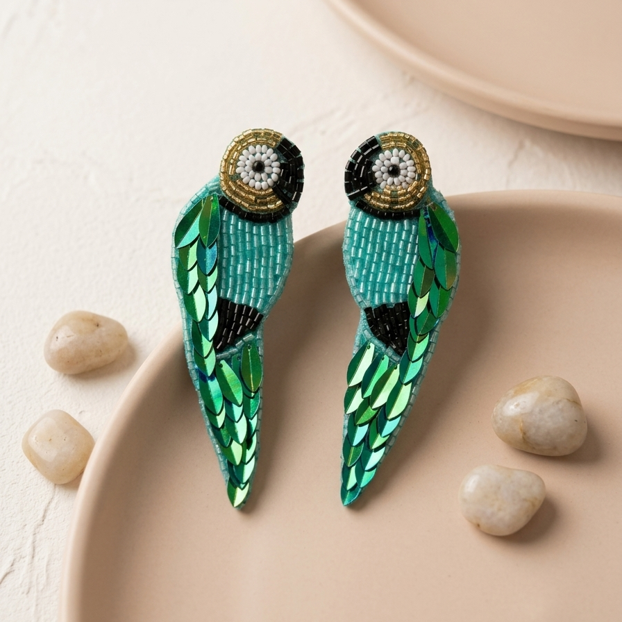 Handmade Parrot Style Beaded Earring