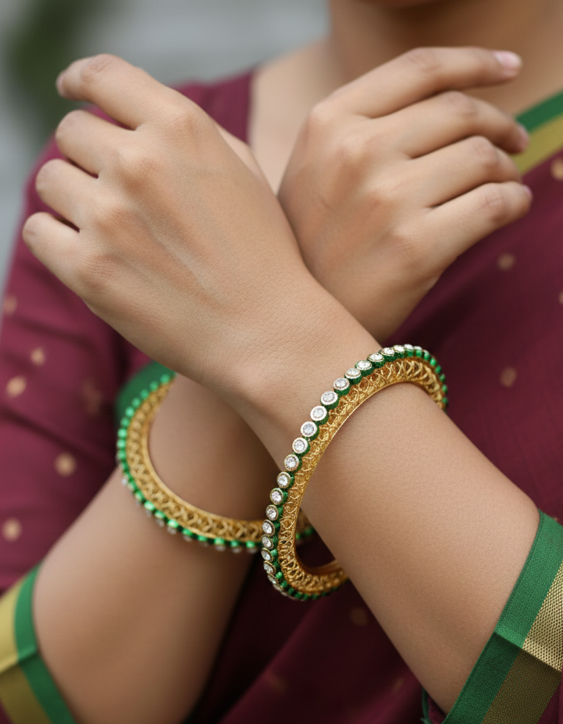 Meenakari Gold Plated Kundan Stone Bangles Set