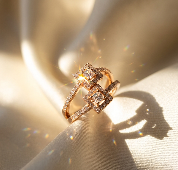 Trends Gold Plated Double Square Diamond Ring