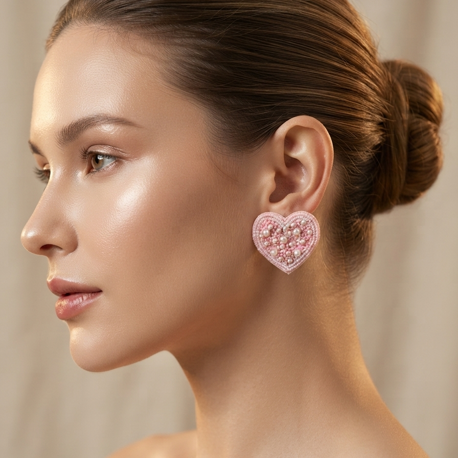 Heart Shaped Beads& Pearls Earrings