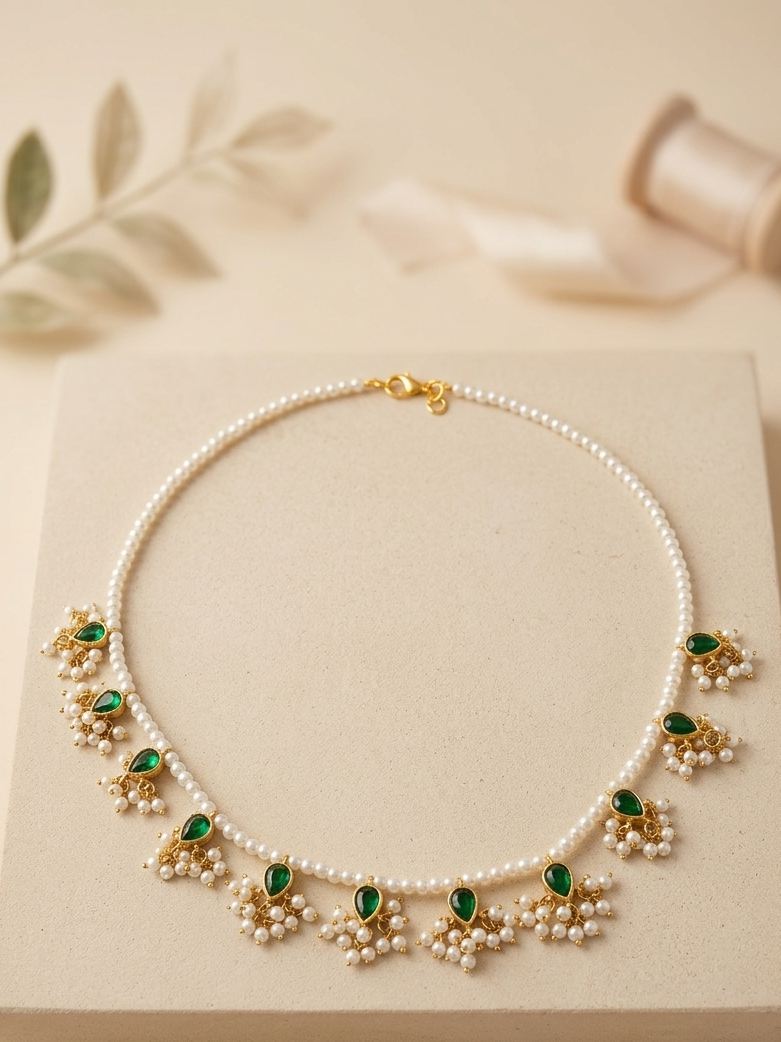 Emerald Stone Pearl Mala