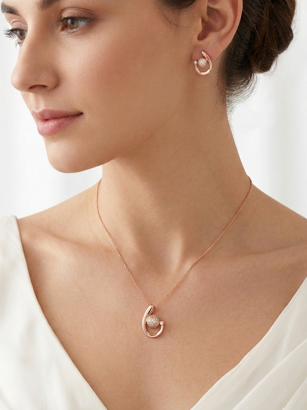 Meraki Gold Plated Studded Pendant with Earrings Sets