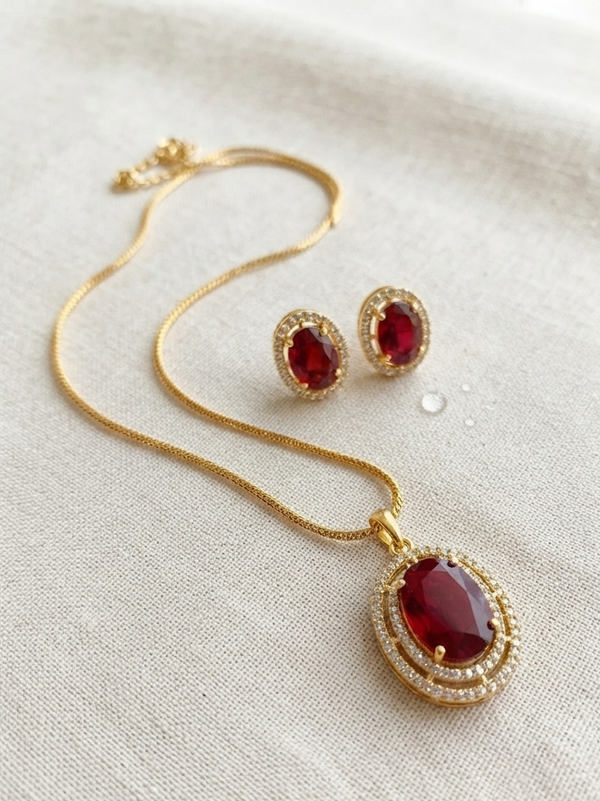 Meraki Gold plated Studded Pendant Sets with Earrings