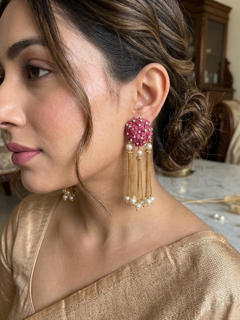 Faux Pearls Floral Earrings