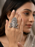 Fusion Oxidized Silver Goddess Durga Ring