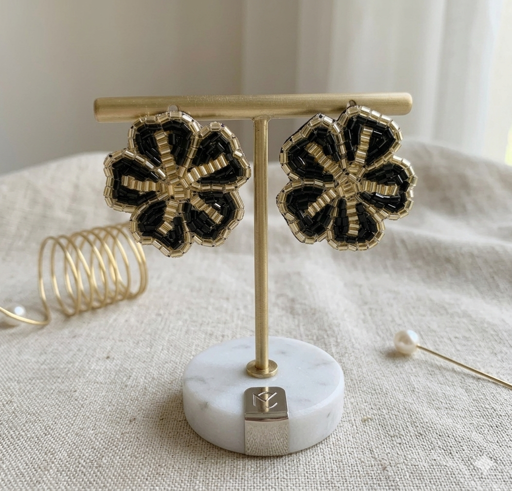 Golden Flower Design Quirky Earrings
