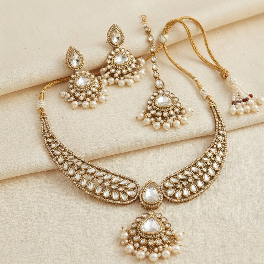 White Kundan &Pearl Choker Set