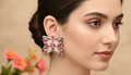 Pink And White Beads Butterfly Earrings