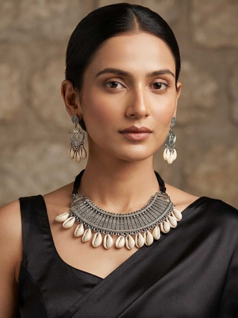 Oxidized Sea Shell Choker Set