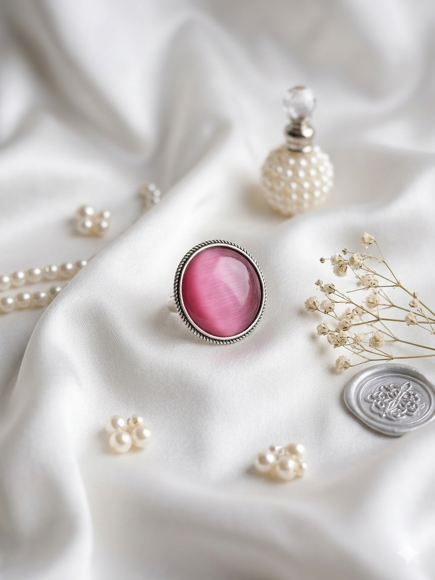 Meraki Silver Plated Round Shaped Ring