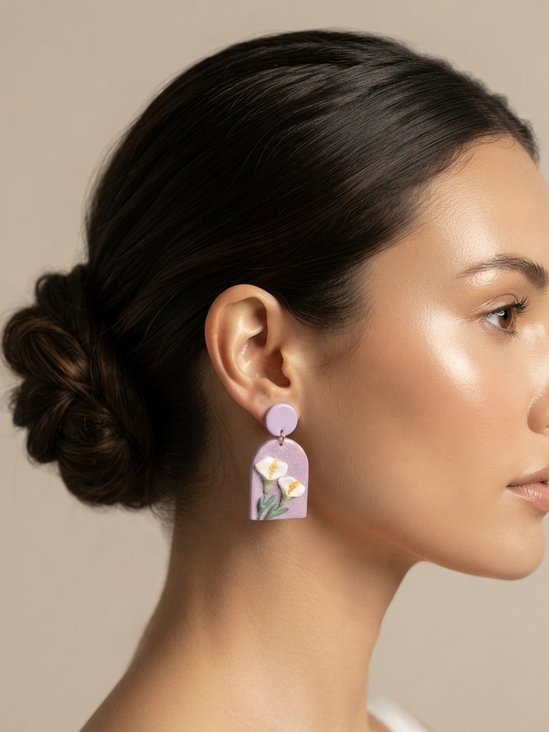 Drop Dangle Flower Print Earrings