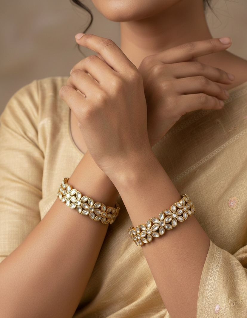 Meraki Dazzling Gold Plated Flower Design