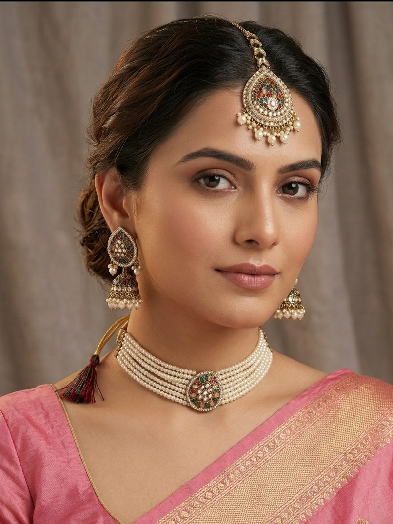 Meraki Multicolored Choker Set with White Beads