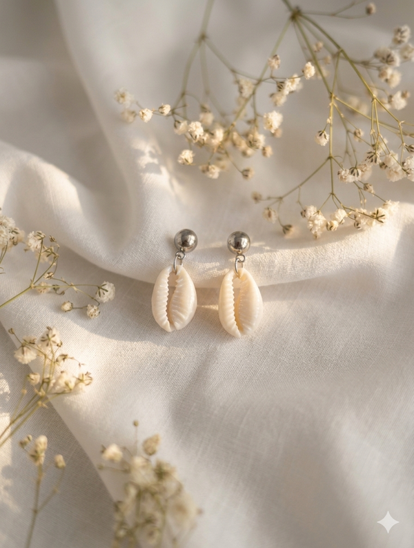 Silver Tone Shell Earring