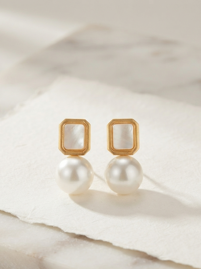 Square Shape Pearl Earrings