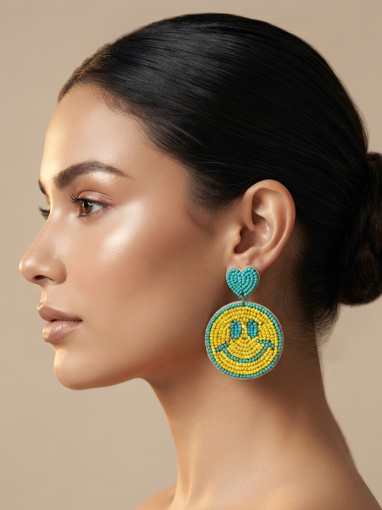 Handmade Beaded Smiley Earrings