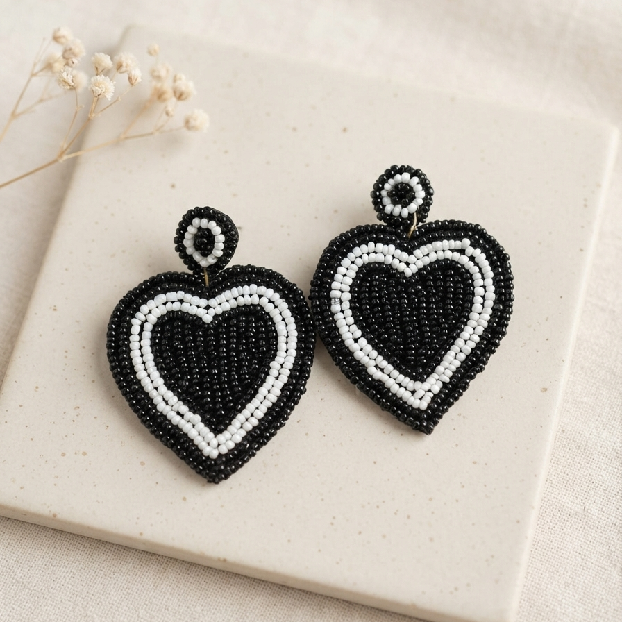 Heart Shape Black Handcrafted Earring