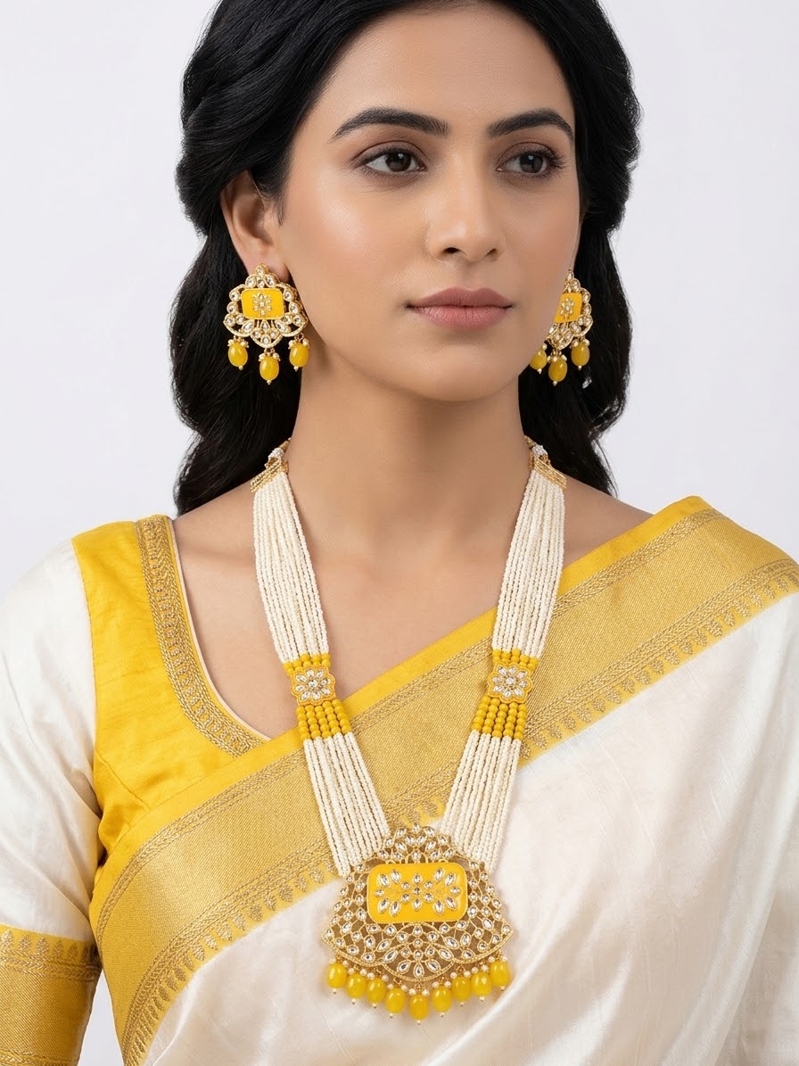 Gold Plated Kundan & Beads Neckpiece