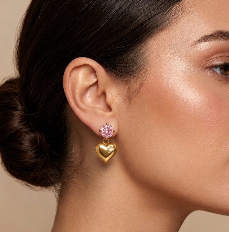 Anti-Tarnish Golden Heart Earrings
