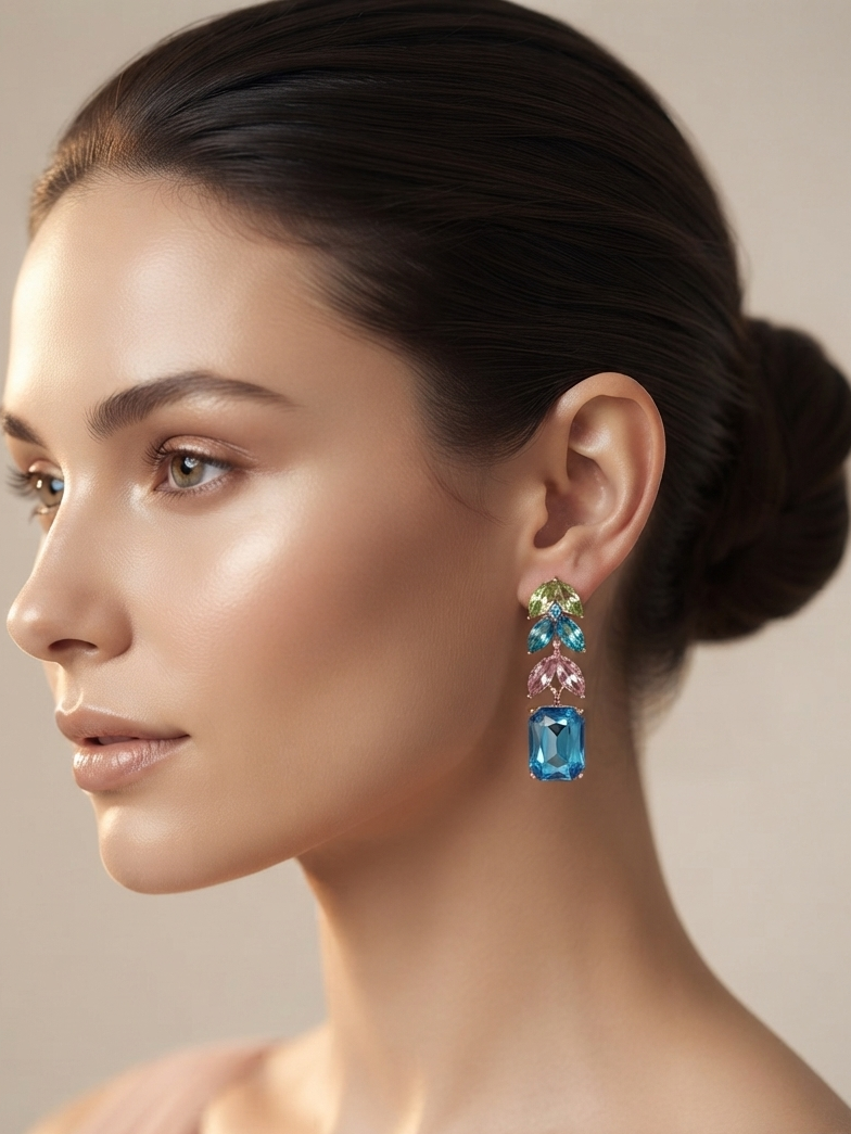 Multicolor Diamond Studded Long Earrings