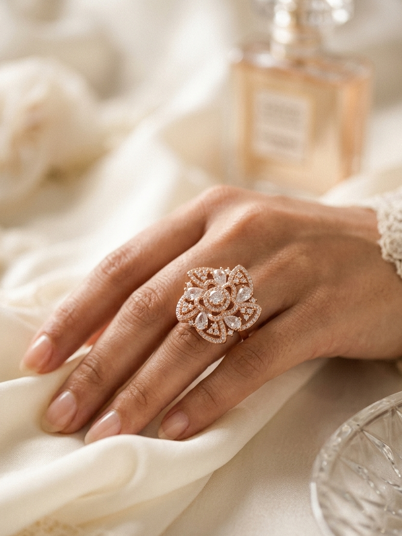 Gold Plated Rose Flower Design Ring