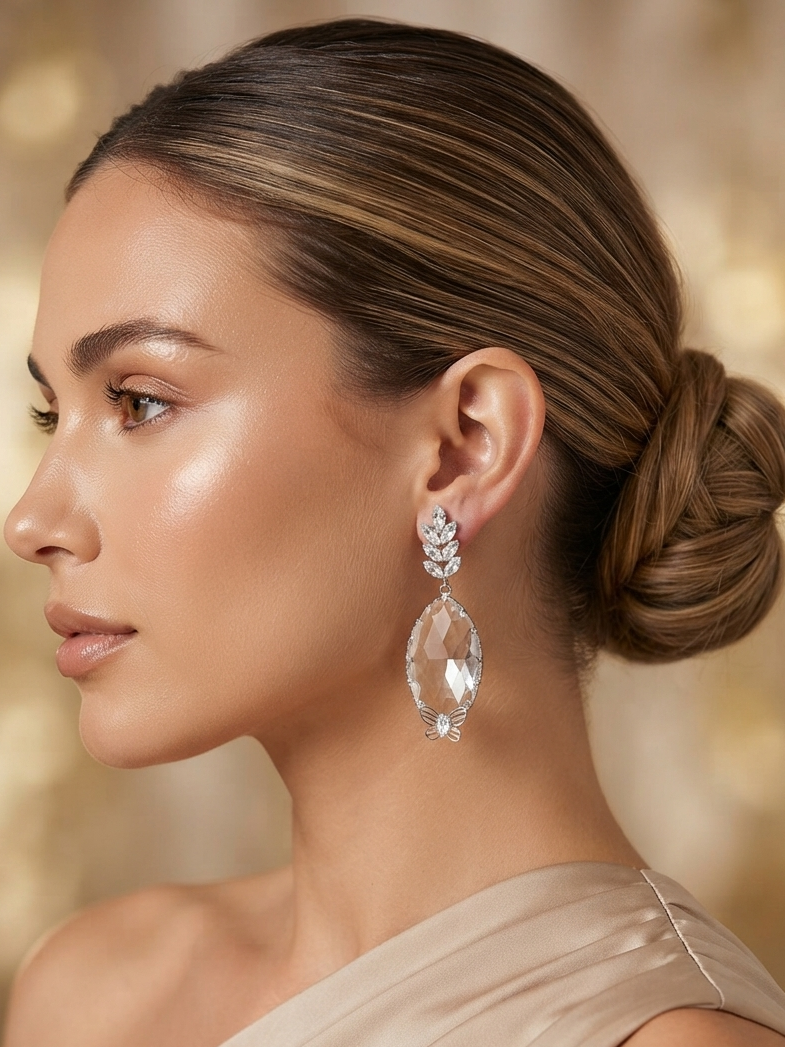 Natural Citrine And White Diamond Earrings