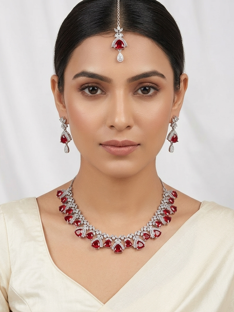 Rhodium Plated CZ Sparkling Necklace Set