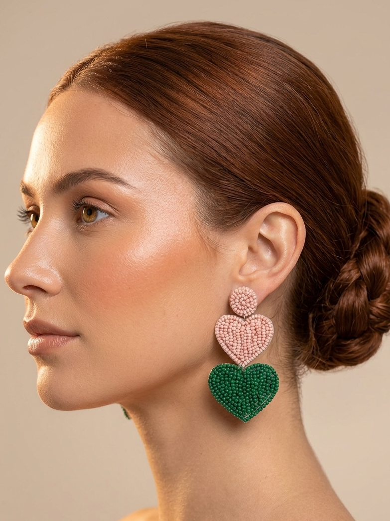Beaded Doublet Heart Shape Earring