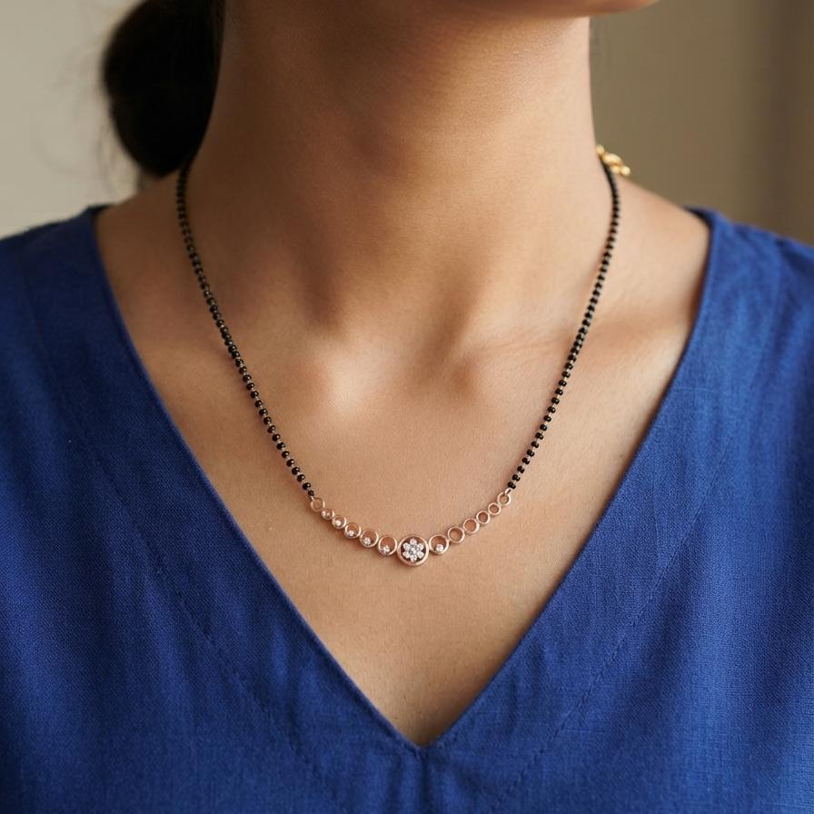 Buy Meraki Rose Gold Diamond Studded Mangalsutra