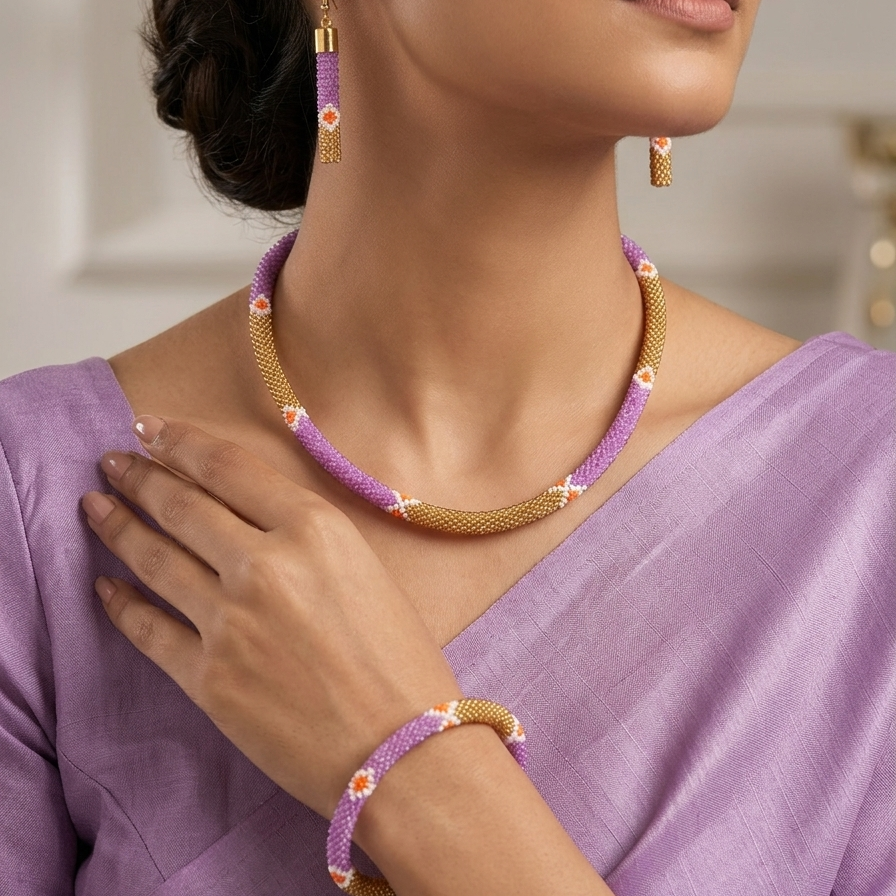 Dual Shade Seed Beads Necklace Sets