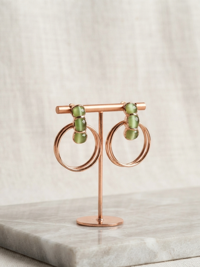 Round Cut Green Stone Earring