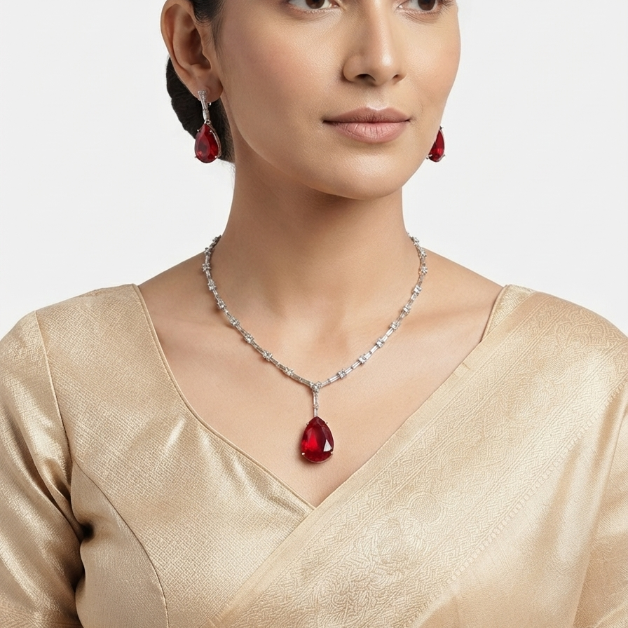 Everlasting Quality Jewels Silver Plated AD Necklace Set