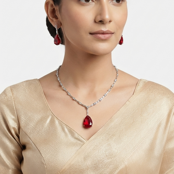 Everlasting Quality Jewels Silver Plated AD Necklace Set