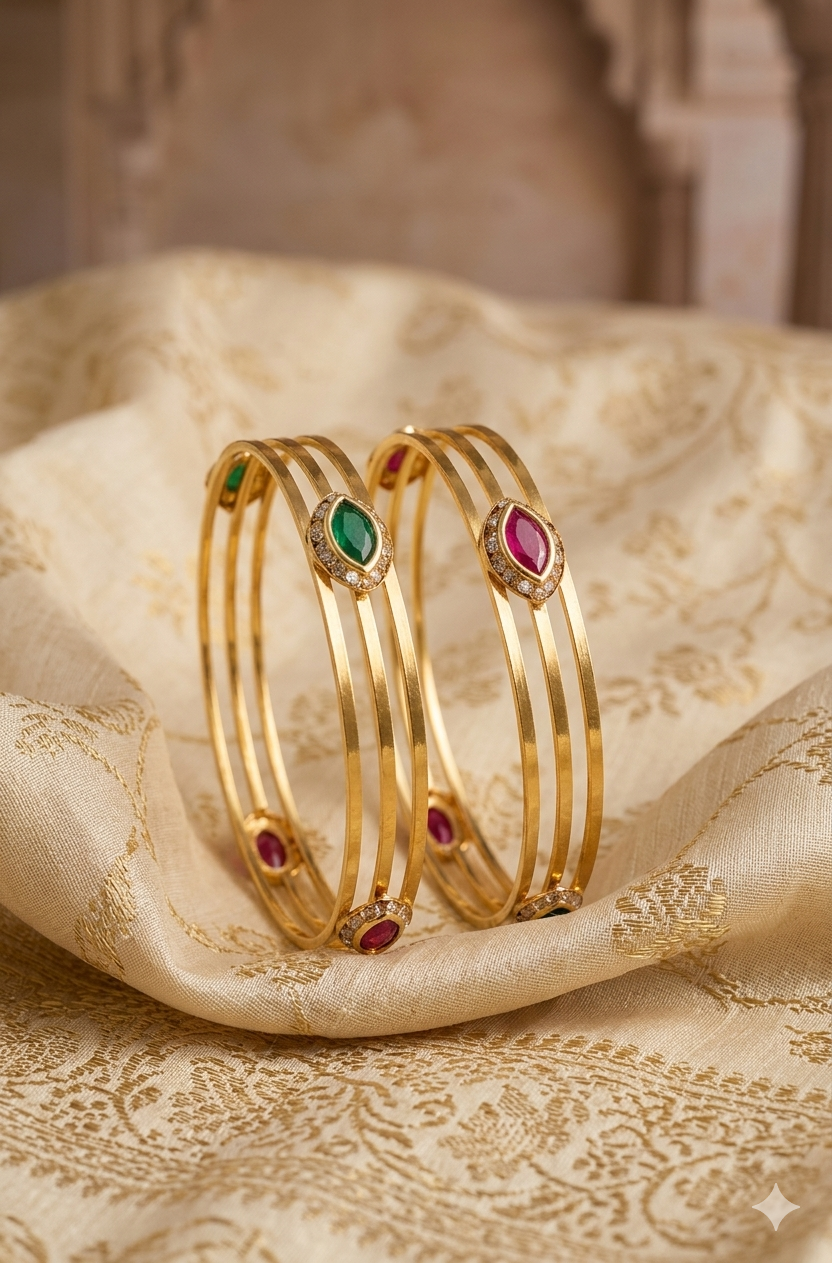 Gold Plated Multicolour Stones Bangles